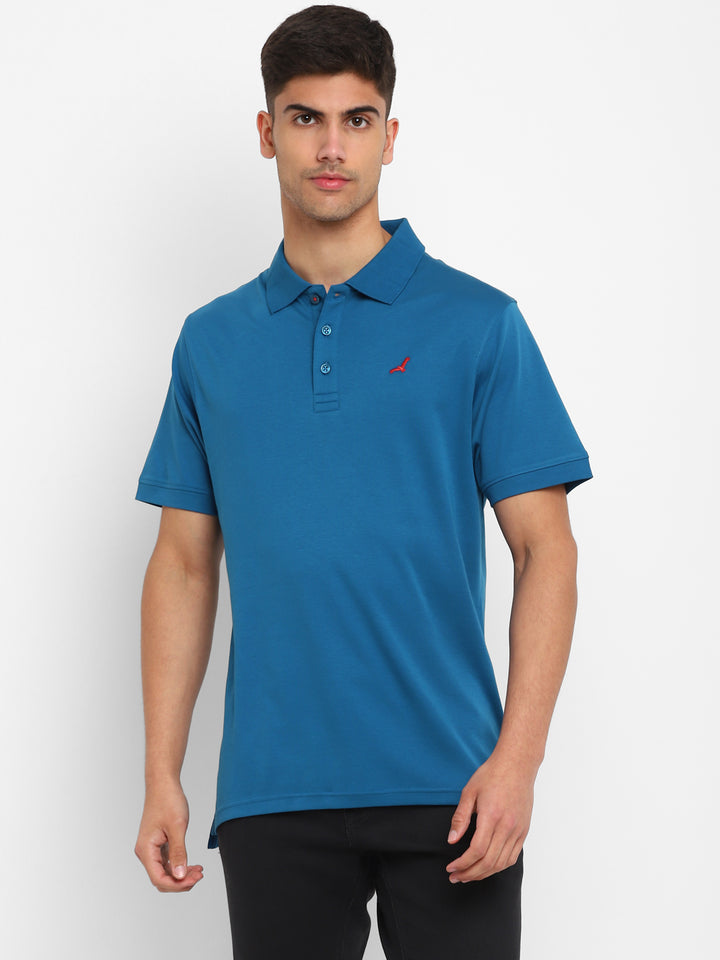 Supima Cotton Polo Collar T-Shirt for Men - Sea Blue
