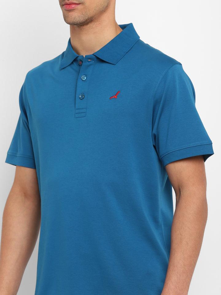 Supima Cotton Polo Collar T-Shirt for Men - Sea Blue