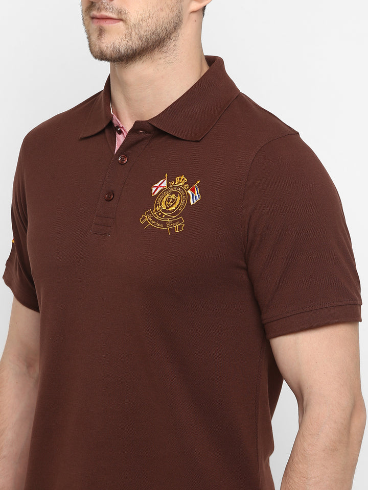 Polo Half Sleeves T-Shirt For Plus Size Men - Dark Brown
