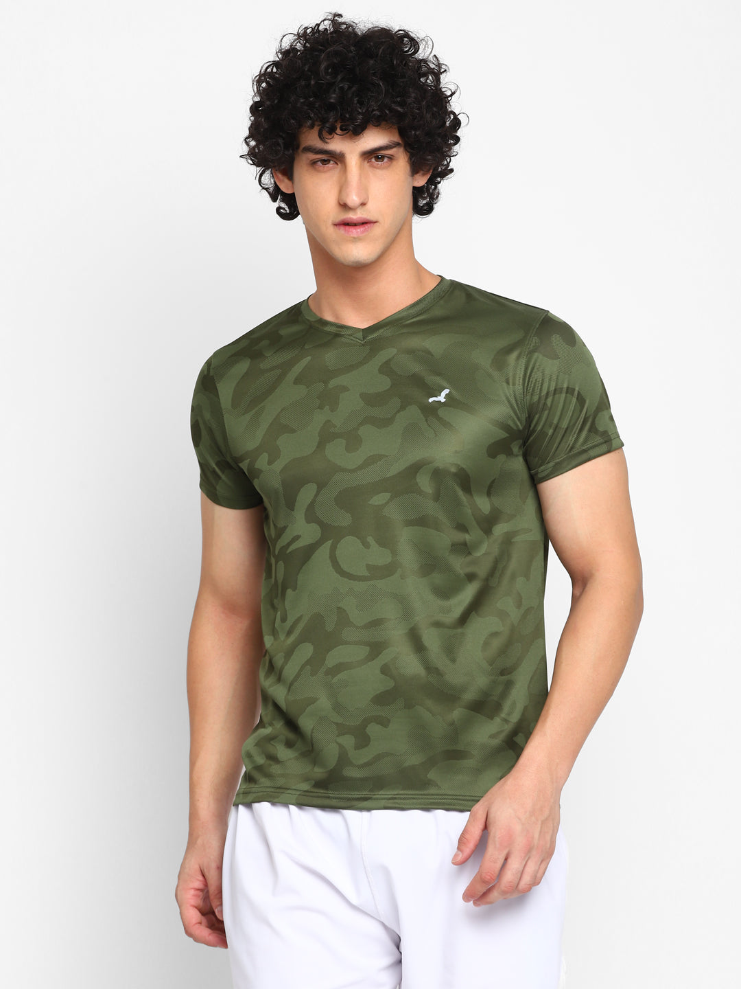 V Neck Sports TShirt for Men Green Camo (No Exchange No Return
