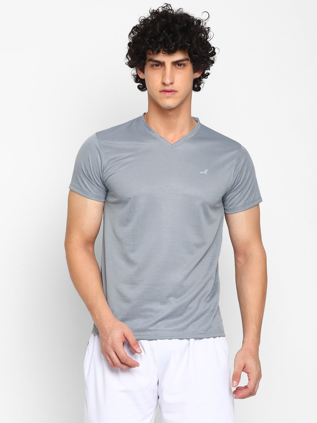 V Neck Sports T-Shirt for Men - Grey Jaquard (No Exchange No Return)