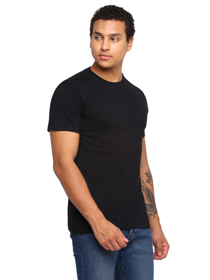 100% Cotton Round Neck T-Shirt for Men Regular Fit - Black