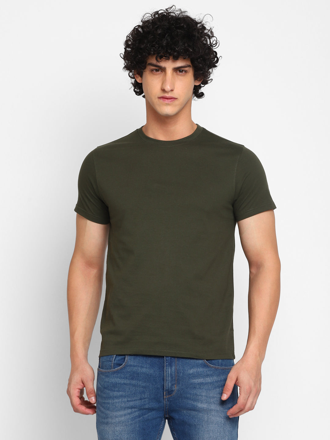 100% Cotton Round Neck T-Shirt for Men Regular Fit - Olive