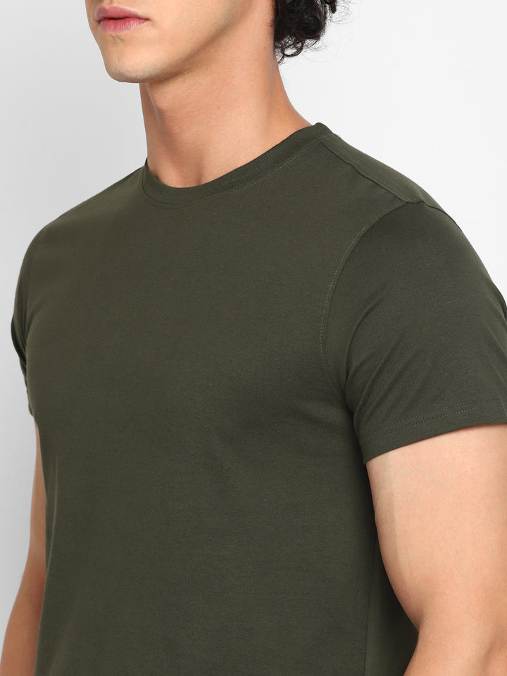 100% Cotton Round Neck T-Shirt for Men Regular Fit - Olive