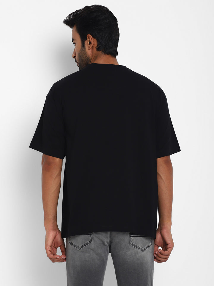100% Cotton Oversize Round Neck T-Shirt - Black
