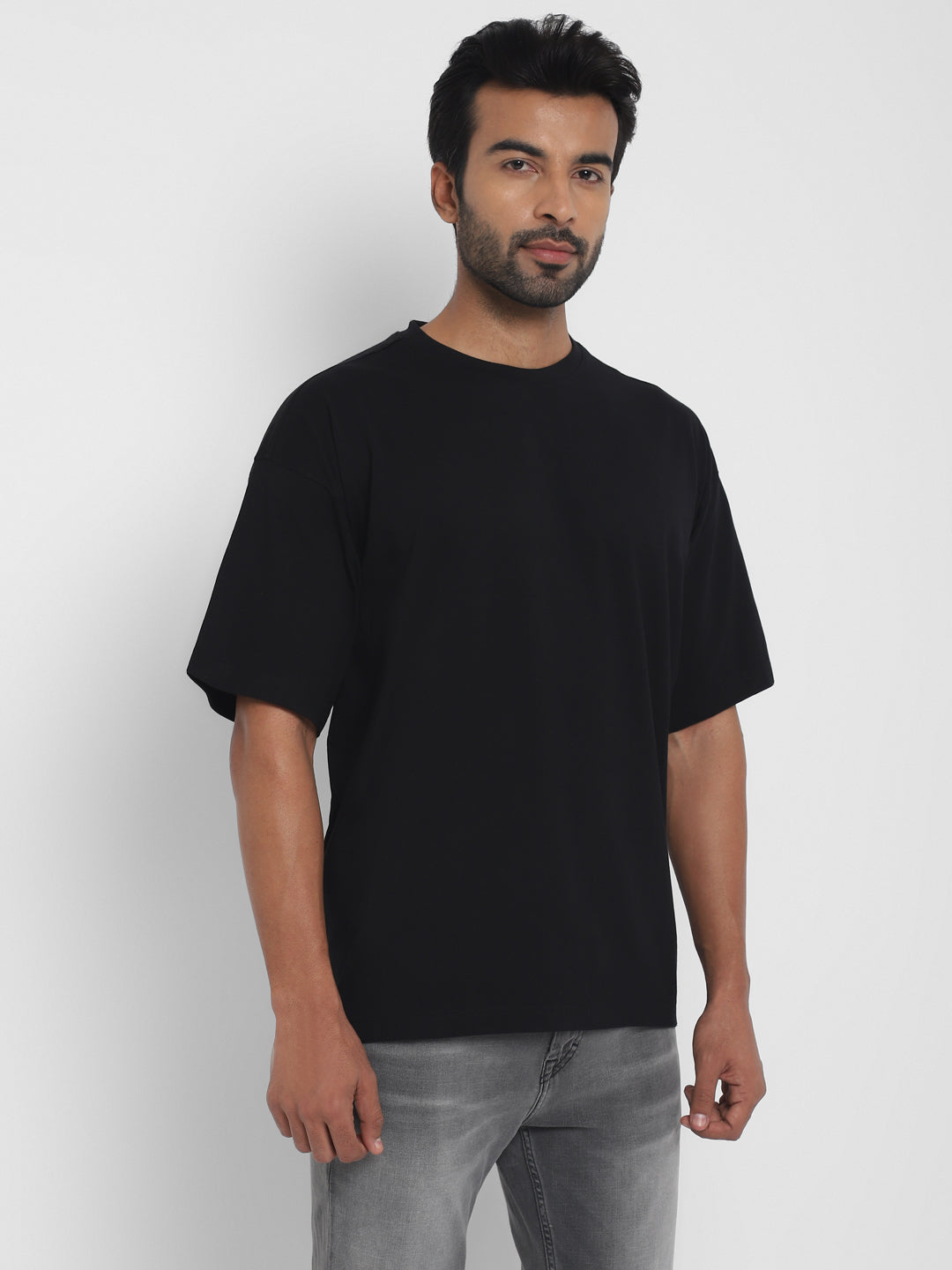 100% Cotton Oversize Round Neck T-Shirt - Black