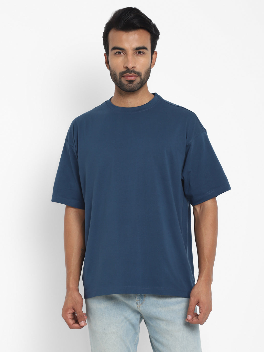 100% Cotton Oversize Round Neck T-Shirt - Sailor Blue