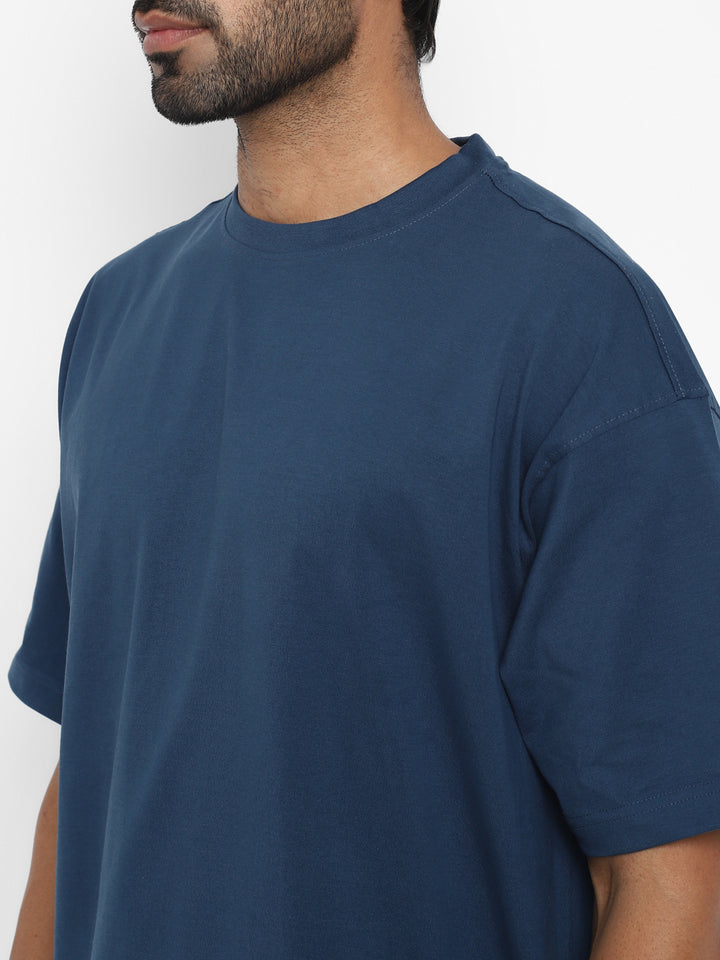 100% Cotton Oversize Round Neck T-Shirt - Sailor Blue
