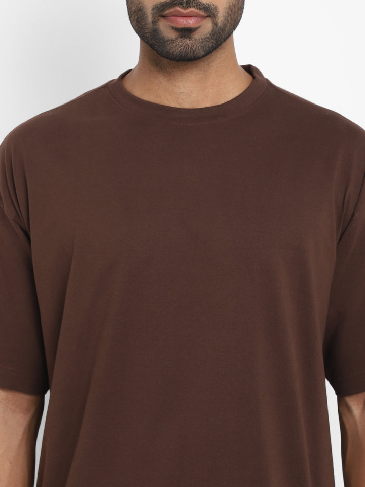 100% Cotton Oversize Round Neck T-Shirt - Hot Fudge
