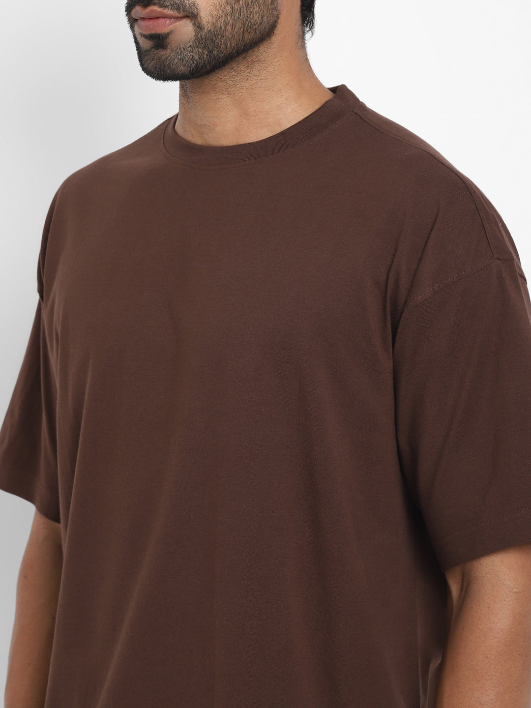 100% Cotton Oversize Round Neck T-Shirt - Hot Fudge