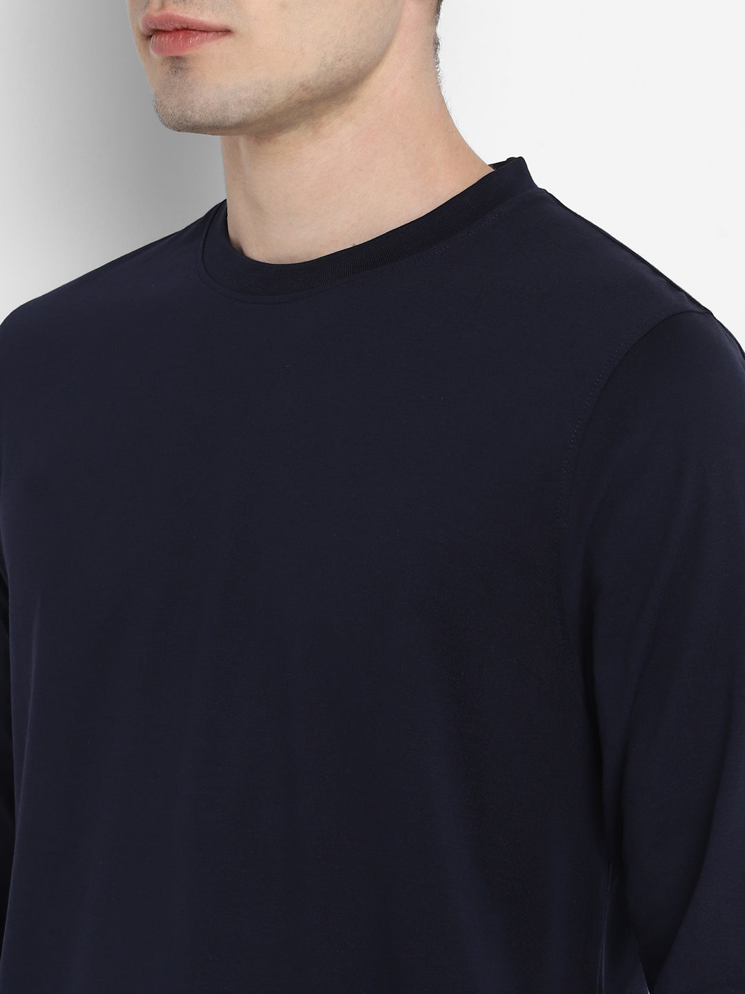 Supima Cotton Round Neck Full Sleeves T-Shirt for Men - Navy Blue