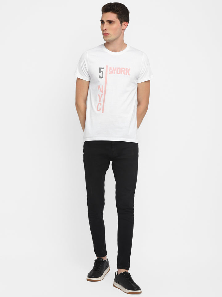 Printed Round Neck T-Shirt for Men - White