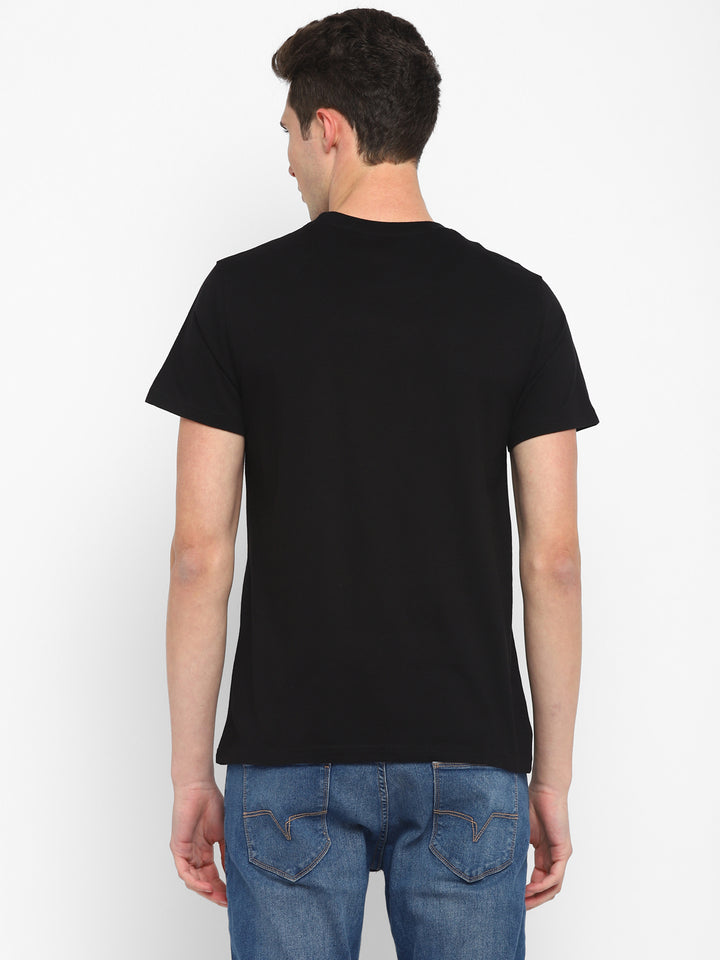 100% Cotton Printed Round Neck T-Shirt for Men - Black