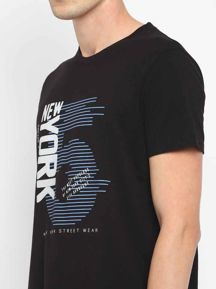 Printed Round Neck T-Shirt for Men - Black