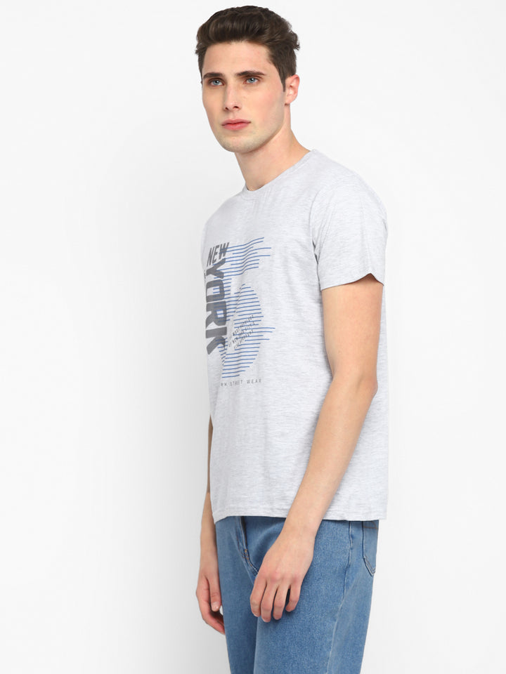 Printed Round Neck T-Shirt for Men - Ecru Melange