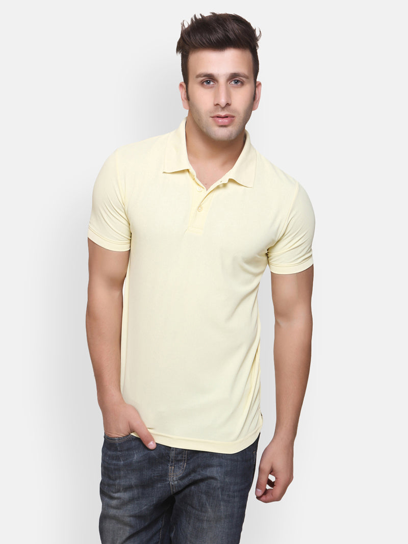 Men's Polo Collar Moisture Wicking Sports T-Shirt - Pastel Yellow