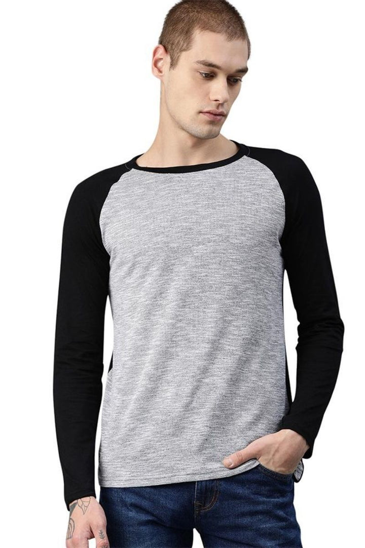 Men's Round Neck T-Shirt - Black & Grey Melange (Clearance - No Exchange No Return)