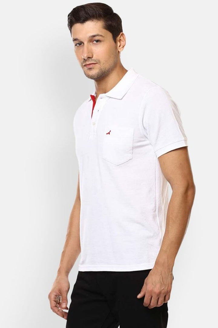 Men's Polo Collar Half Sleeves T-Shirt With Pocket- White