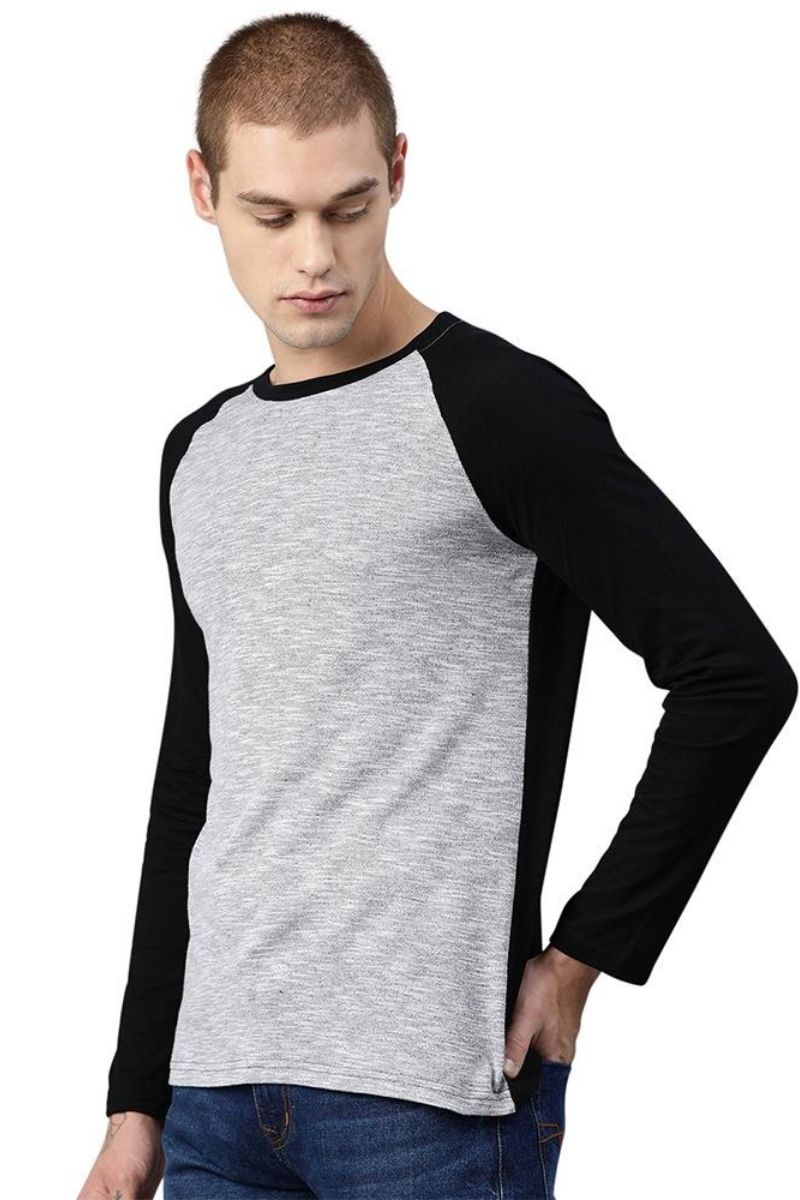 Men's Round Neck T-Shirt - Black & Grey Melange (Clearance - No Exchange No Return)