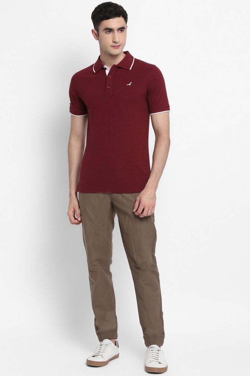 Men's Polo Collar T-Shirt - Burgundy Melange