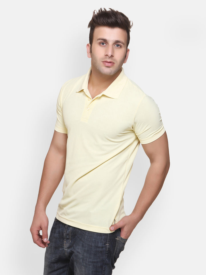 Men's Polo Collar Moisture Wicking Sports T-Shirt - Pastel Yellow