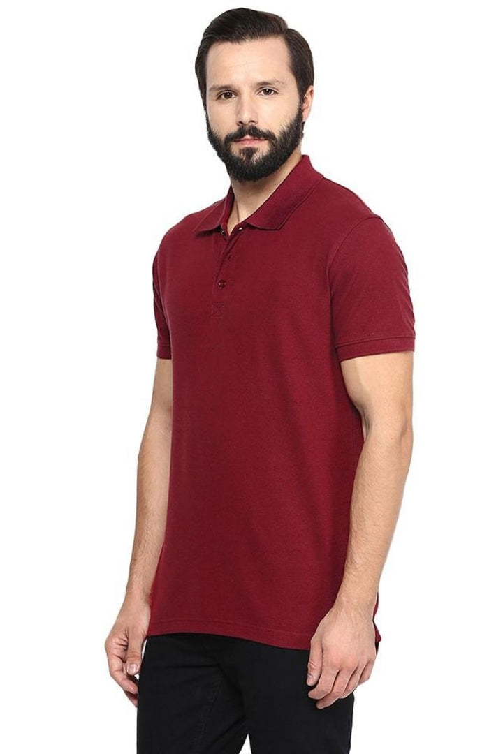 Men's Polo Collar T-Shirt -Burgundy