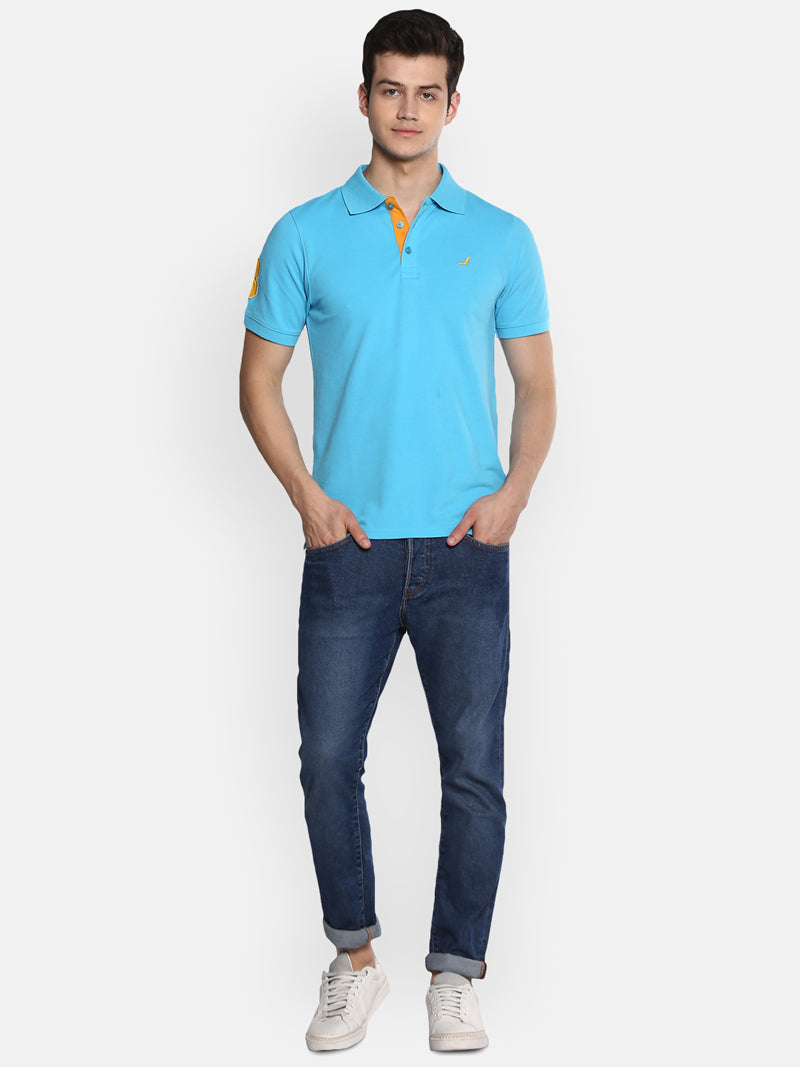 Men's Polo Collar T-Shirt - Aqua Blue