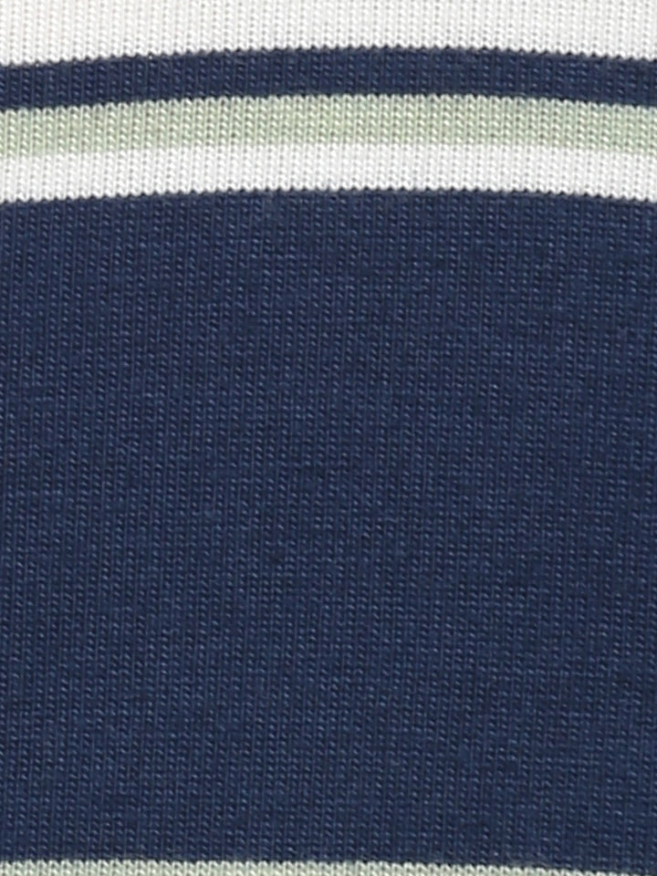 Men's Polo Collar Yarn Dyed Stripes T-Shirt - Blue, Green & White
