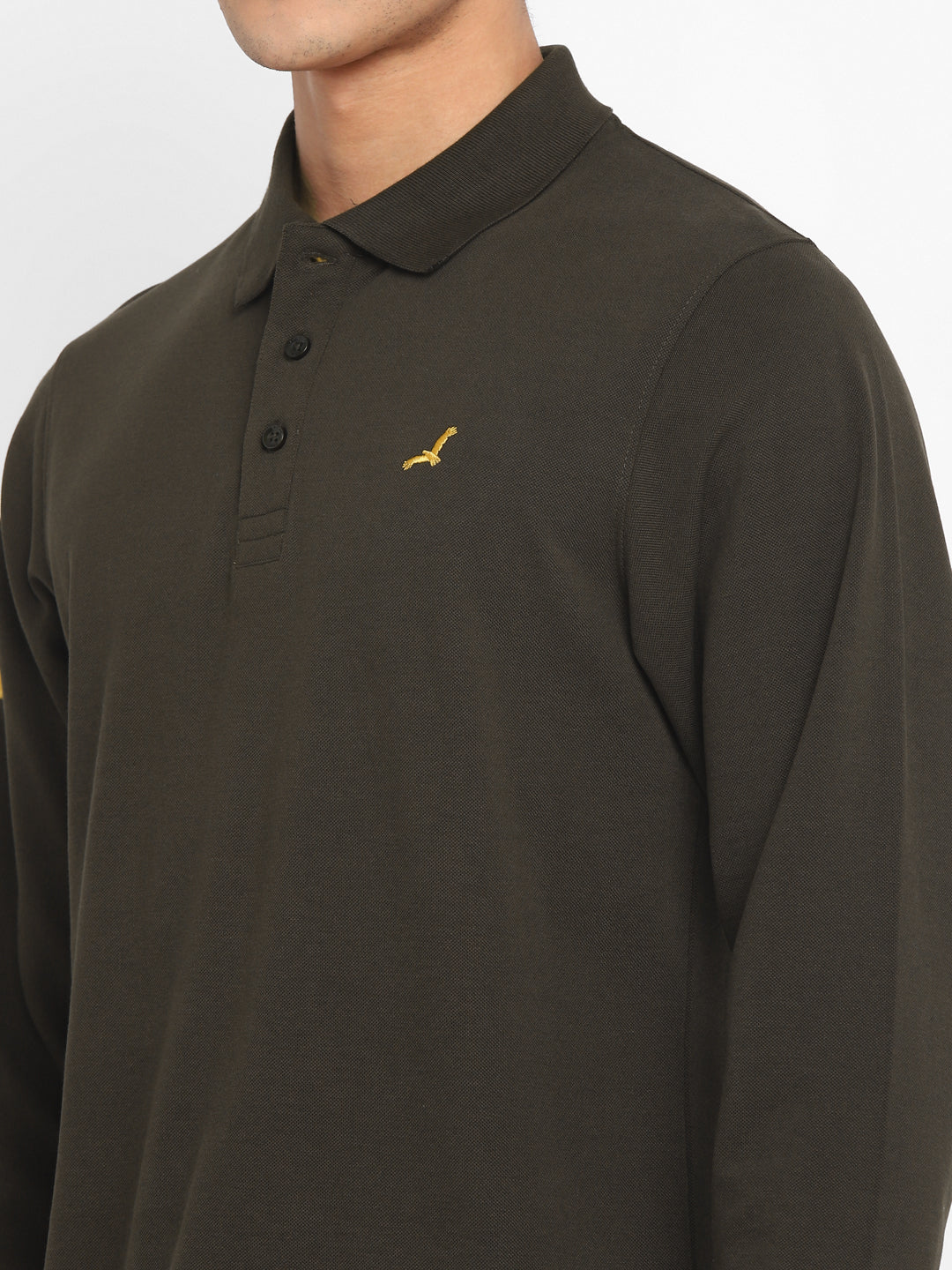 Full Sleeves Polo Collar T-Shirt for Men - Olive