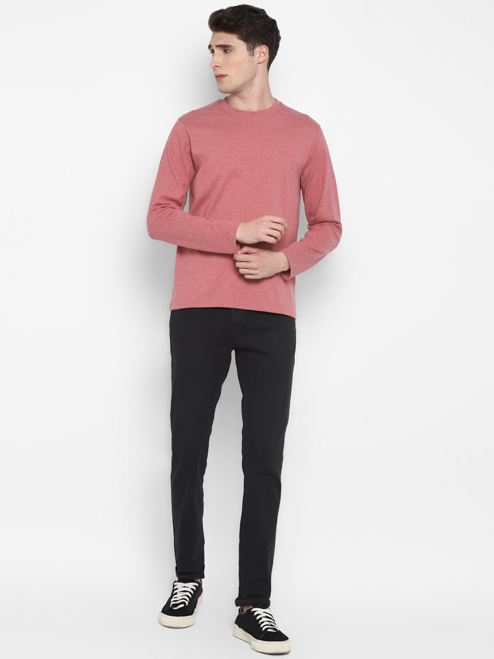 Extra Thick Winter Round Neck Cotton T-Shirt For Men - Red Melange