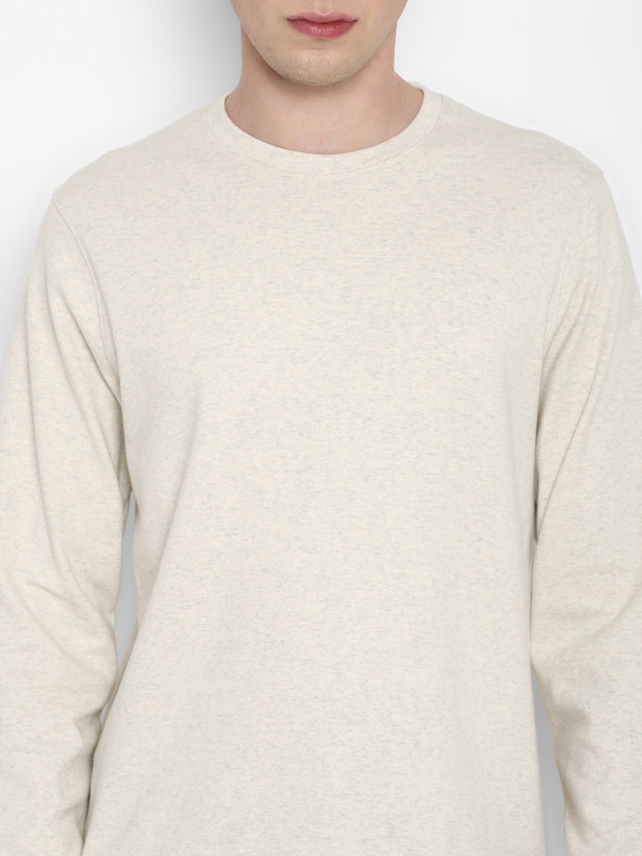 Extra Thick Winter Round Neck Cotton T-Shirt For Men - Oatmeal Melange