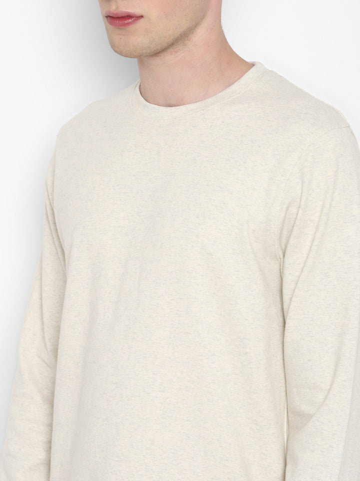 Extra Thick Winter Round Neck Cotton T-Shirt For Men - Oatmeal Melange