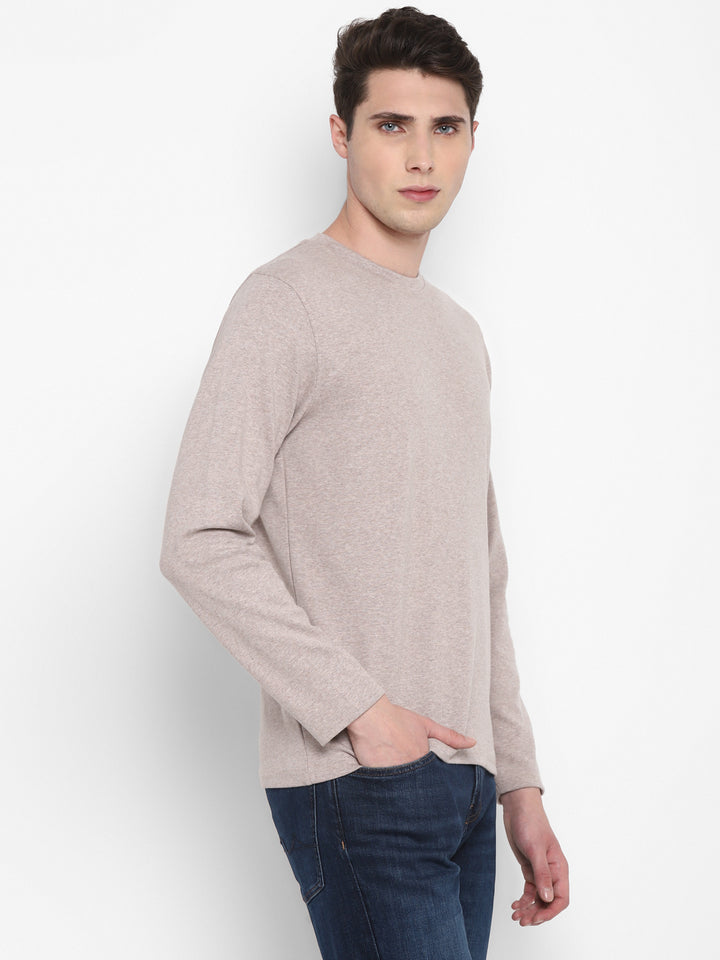 Extra Thick Winter Round Neck Cotton T-Shirt For Men - Beige Melange