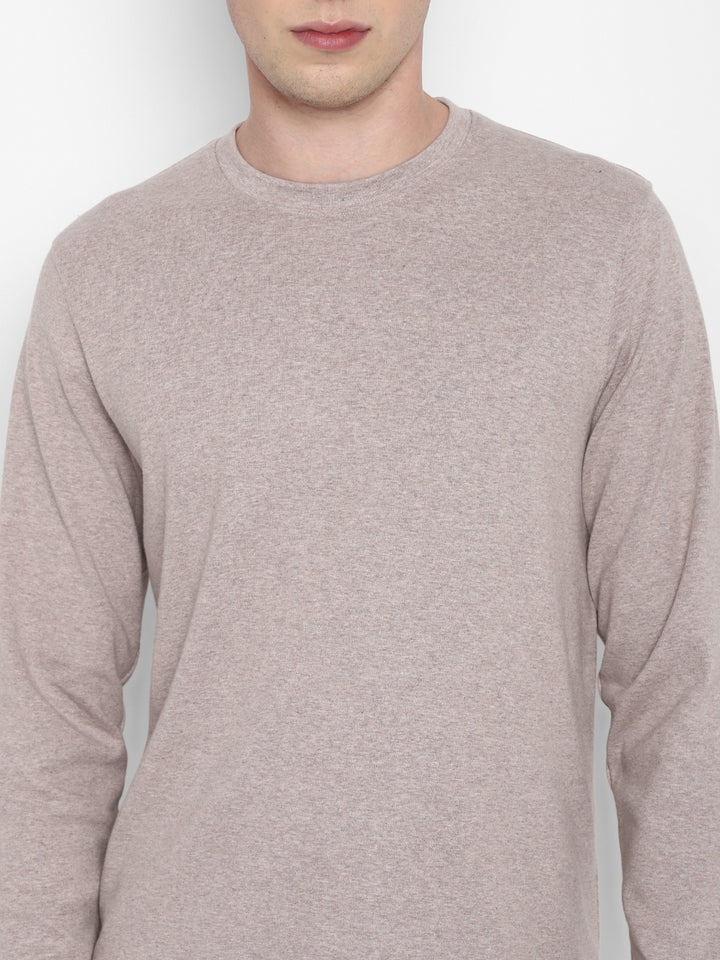 Extra Thick Winter Round Neck Cotton T-Shirt For Men - Beige Melange