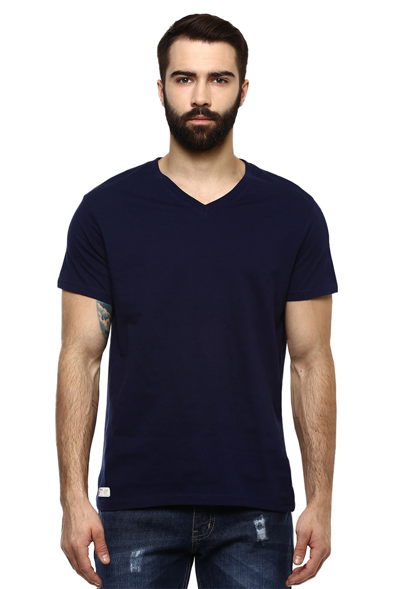 Men's V Neck Half Sleeves Pack of 4 T-Shirts - Black, Navy, White & Grey Melange