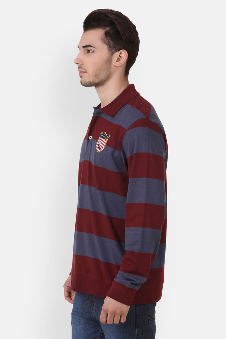 Men's Full Sleeves Rugby Polo Yarn Dyed Striped T-Shirt