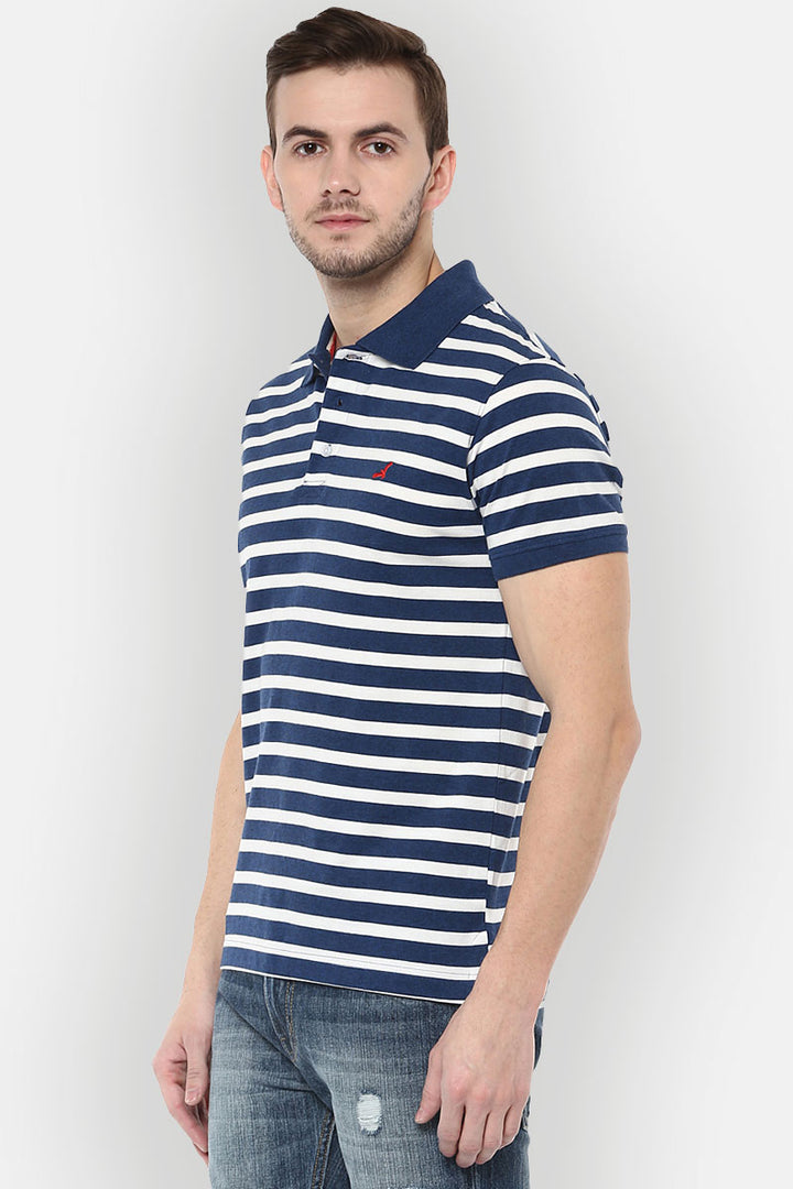 Men's Polo Half Sleeves Striped T Shirt 100% Cotton