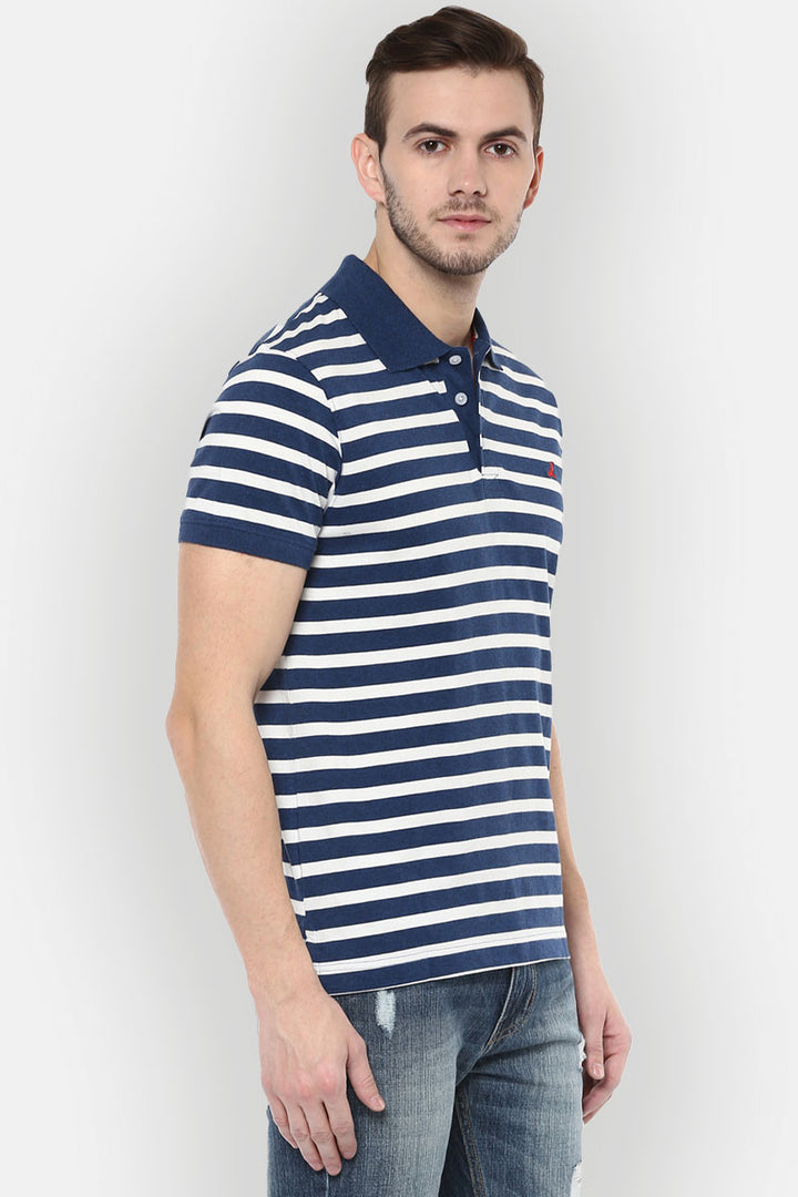 Men's Polo Half Sleeves Striped T Shirt 100% Cotton