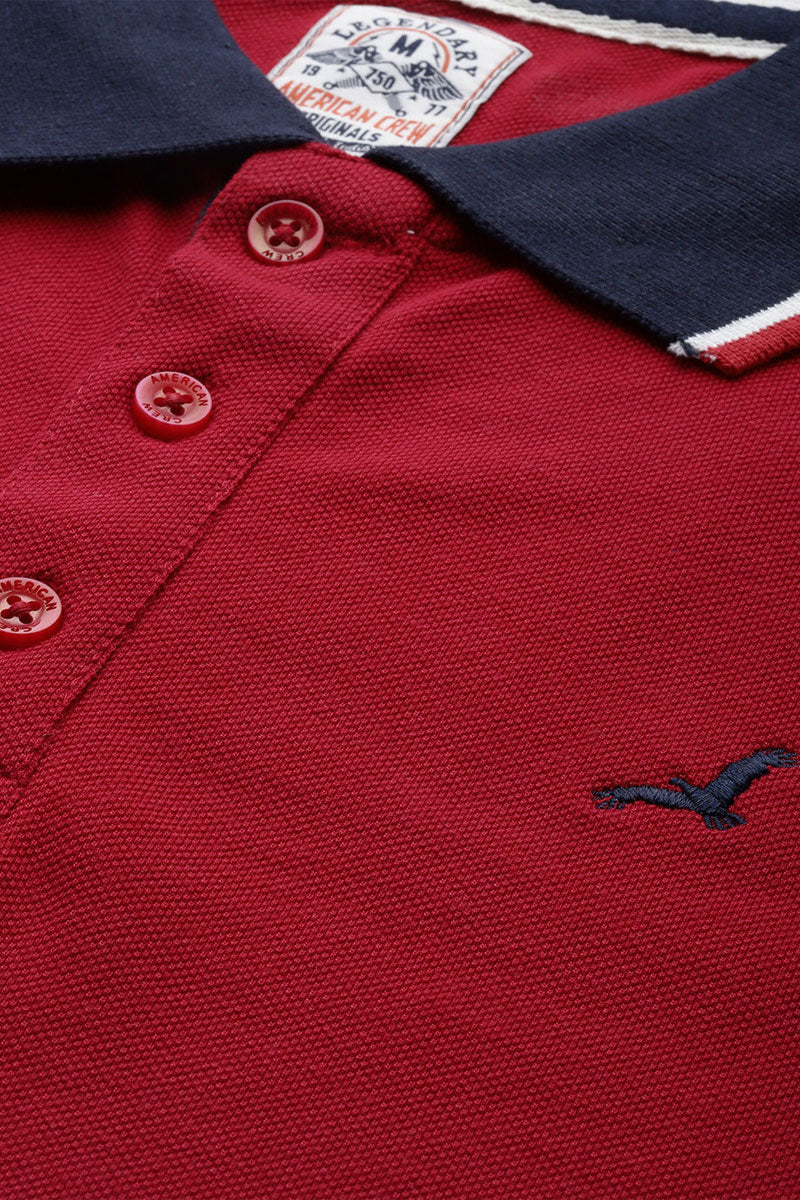 Men's Polo Collar Full Sleeves T-Shirt - Jester Red