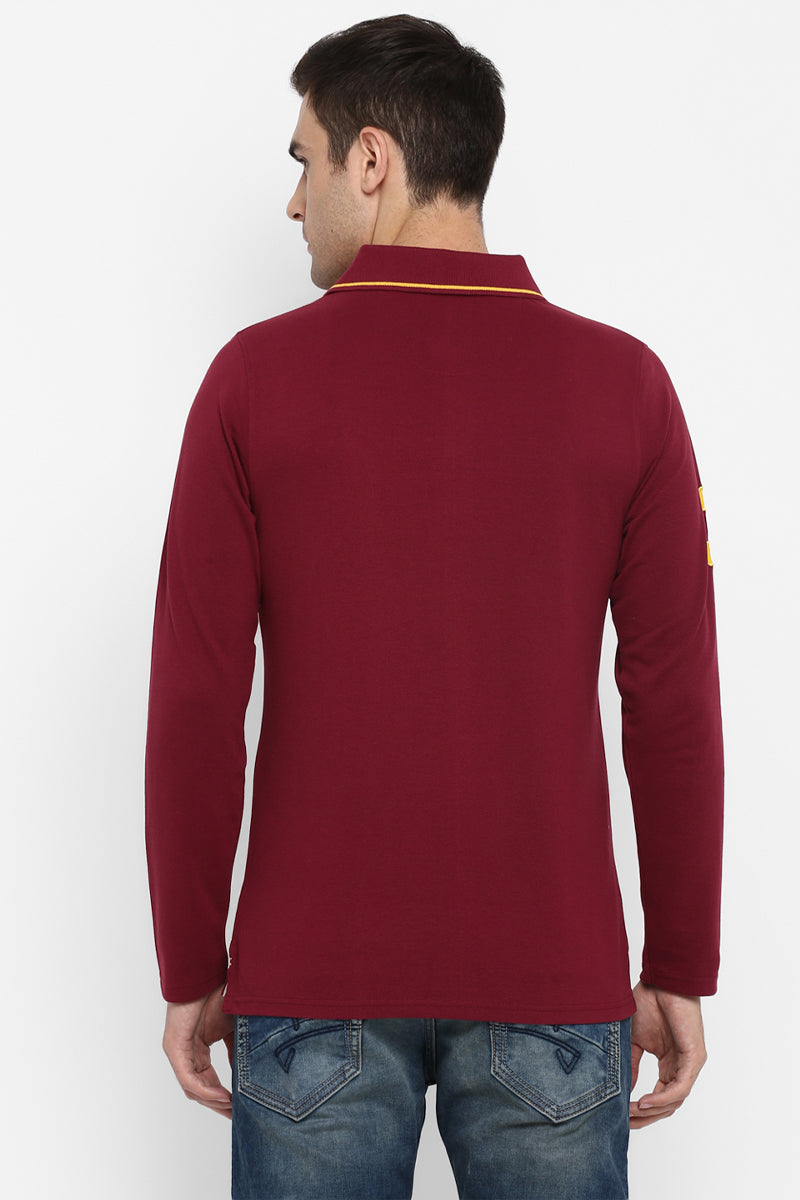 Men's Polo Collar Full Sleeves T-Shirt - Maroon