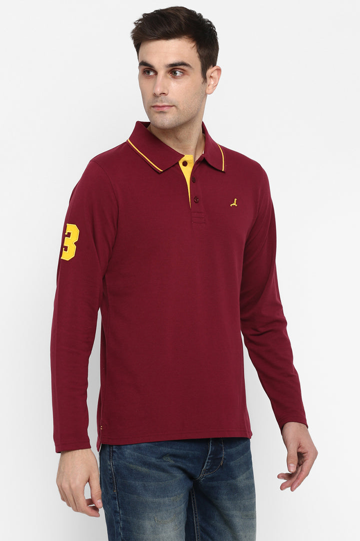 Men's Polo Collar Full Sleeves T-Shirt - Maroon