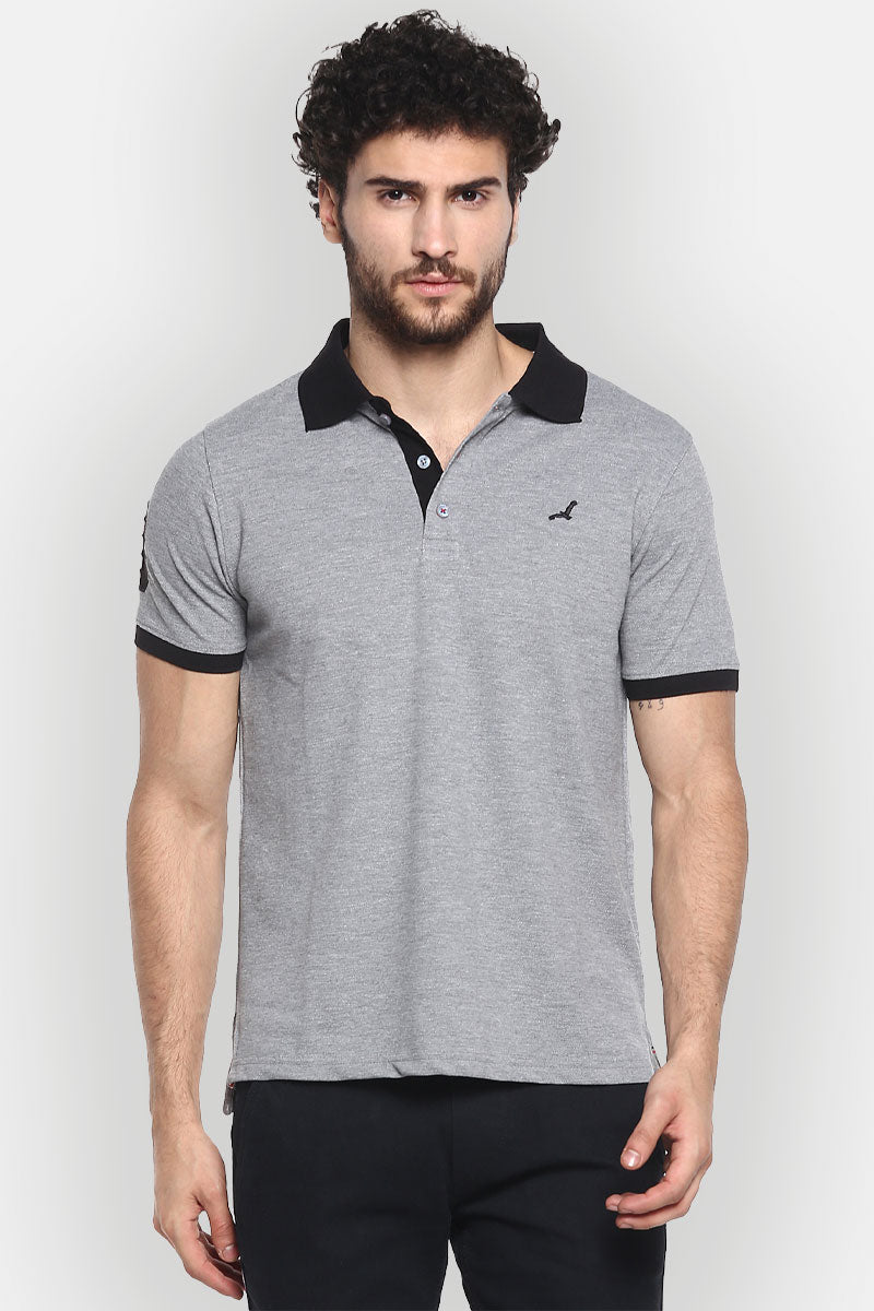Men's Polo Half Sleeves T-Shirt Grey Melange - Main Image