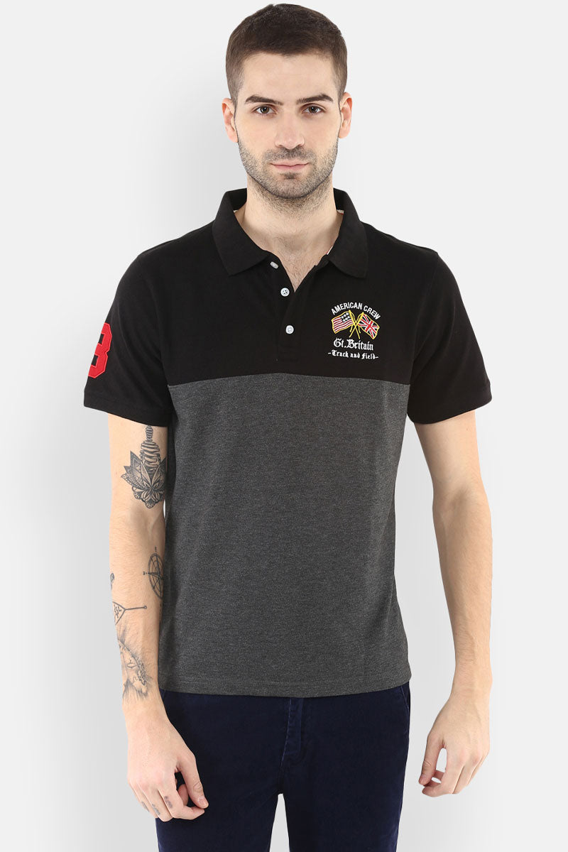 Men's Polo Collar T-Shirt - Charcoal & Black