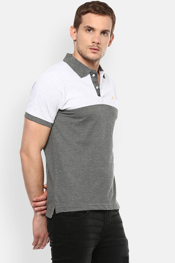 Men's Polo Collar T-Shirt - Ecru Melange & Charcoal Melange