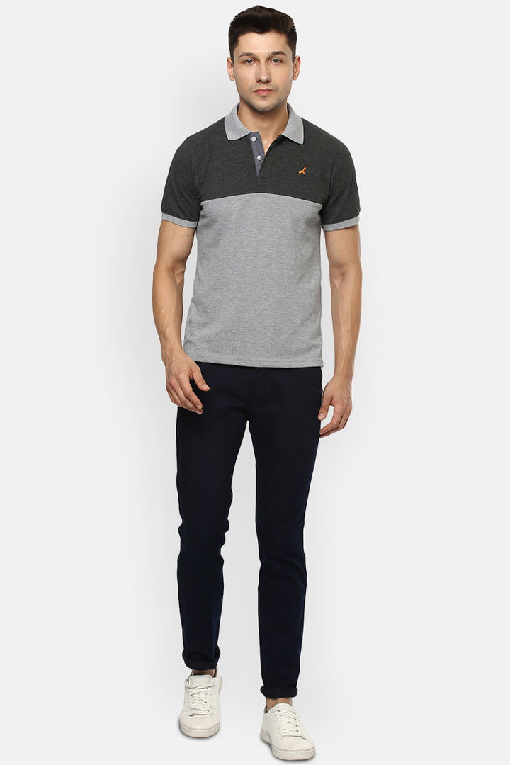 Men's Polo Collar T-Shirt - Grey & Charcoal Melange