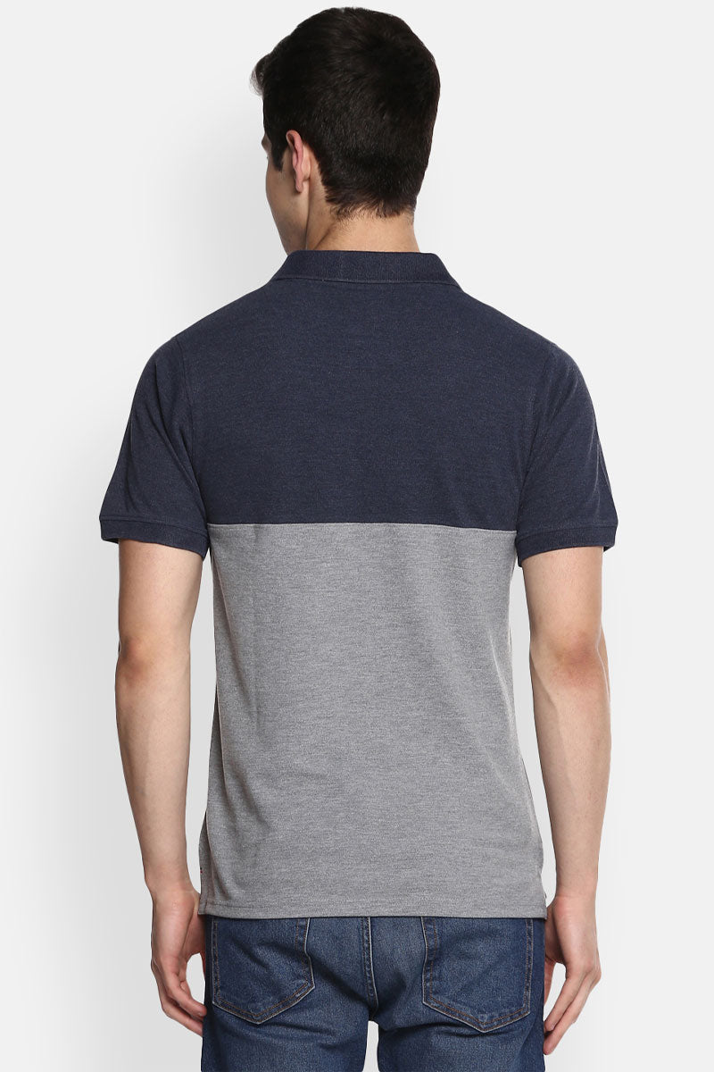 Men's Polo Collar T-Shirt - Navy Melange & Grey Melange
