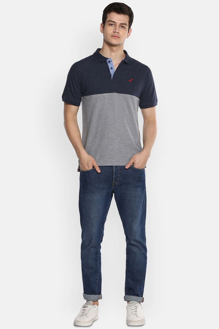 Men's Polo Collar T-Shirt - Navy Melange & Grey Melange