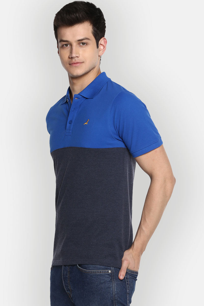 Men's Polo Collar T-Shirt - Royal Blue & Navy Melange