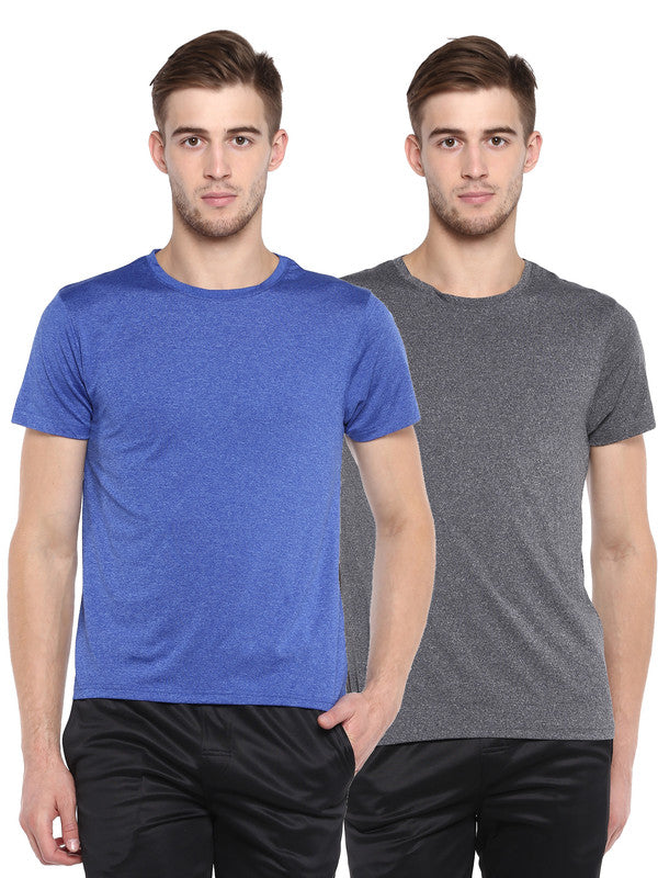Men's Round Neck Half Sleeves T-Shirts Pack of 2 - Royal Blue Grindle & Charcoal Grindle