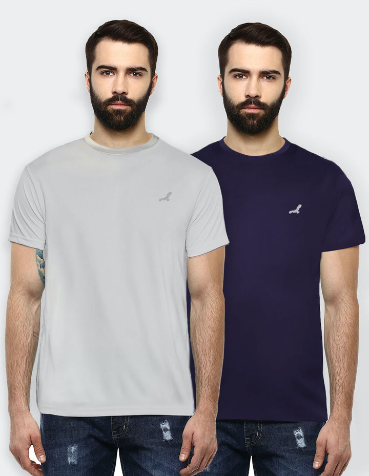Round Neck Sports T-Shirts for Men Pack of 2 - Grey & Blue